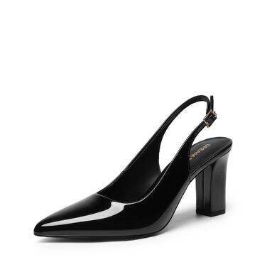 Жіночі туфлі-човники Dream Pairs з відкритим каблуком (Slingback), чорний лак, розмір 40.5 EU