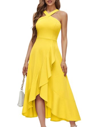 Вечірня сукня Bbonlinedress maxi з відкритою спиною та вирізом halter для жінок, елегантна коктейльна сукня для весілля та свят, жовта, розмір M