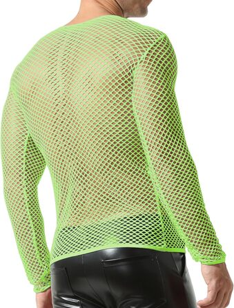 Чоловіча сітчаста футболка QiaTi з довгим рукавом, прозора, мереживна, зелена