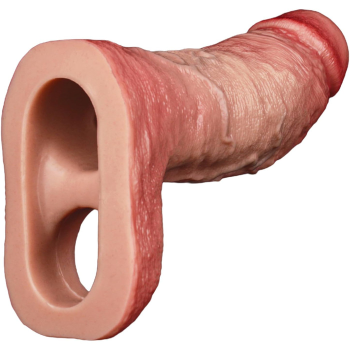 Реалістична секс-іграшка для чоловіків: пеніс-манжета з текстурою вен, шкірного кольору, з кільцем для яєчок (M)