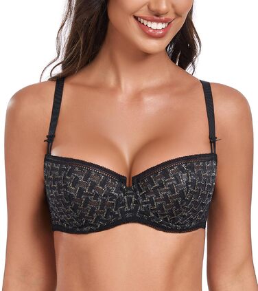 Чорний бюстгальтер DotVol з прозорого мережива, balconette, без пуш-апу, 70B