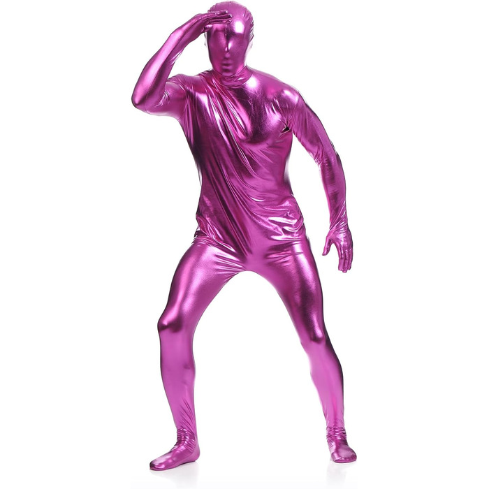 Боді для чоловіків LEEMQCYA, блискучий, металік, Wetlook, з довгими рукавами, повноекранний танцювальний костюм з масковою обробкою, лаковий шкіряний комбінезон (3XL/195-200см, Рожевий)