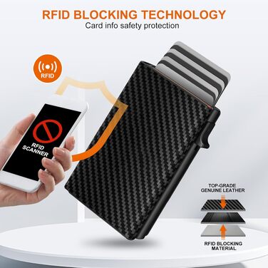 Чоловічий картхолдер dwnkove Slim Wallet з RFID-захистом, відділенням для монет та вікном для ID, смарт-гаманець Pop-Up з карбоновим дизайном, чорний