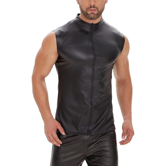 Чоловіча шкіряна жилетка Xokesy, без рукавів, на блискавці, для вечірок, чорна, M