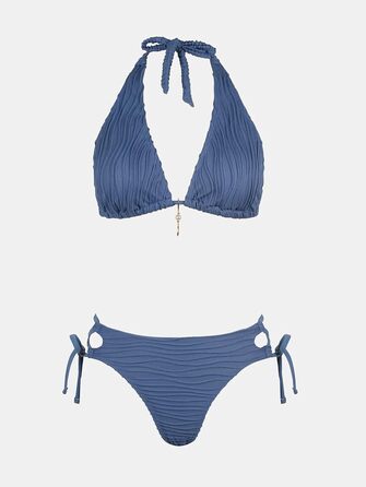CUPSHE БІКІНІ Сет: V-подібний виріз, зав'язки, низька талія, мереживо, двочастинний купальник, блакитний