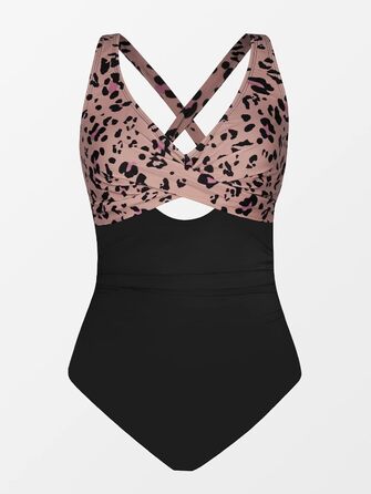 Купальник CUPSHE з запахом, V-подібний виріз, декоративні вирізи, корегуючий ефект, чорний/леопард