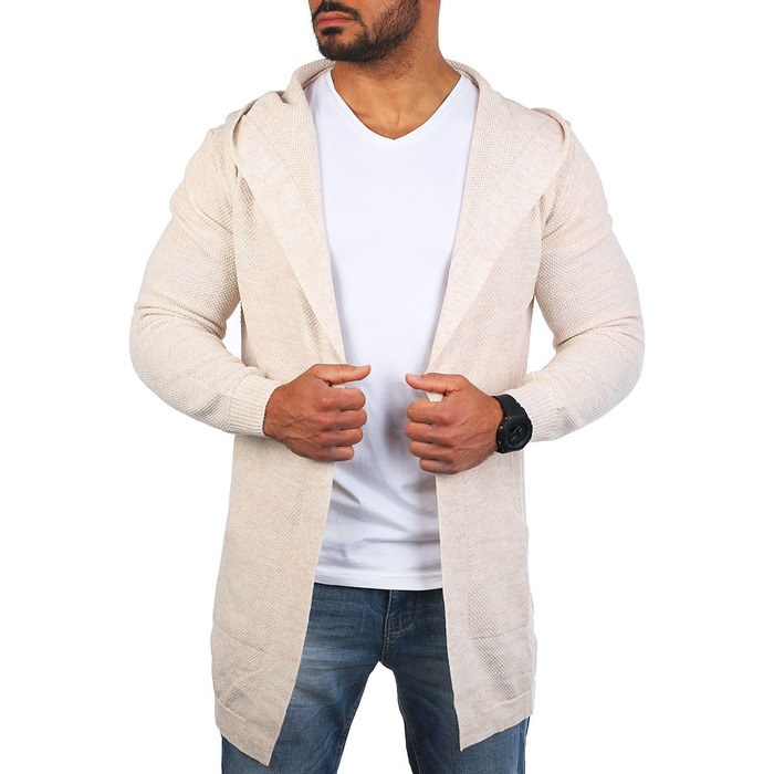 Чоловічий трикотажний кардиган Carisma з капюшоном, подовжений oversize, бежевий, розмір L