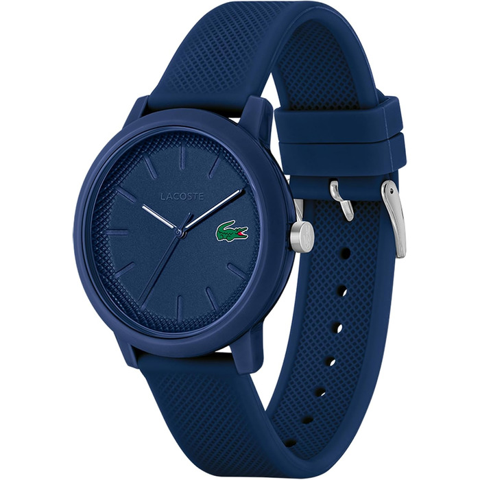 Аналоговий кварцовий годинник Lacoste 12.12 унісекс з синім силіконовим ремінцем Petit Piqué (Navy)