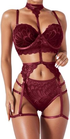 Сексуальна комплексна білизна WILLBEST для жінок з вираженими формами: мереживний халат та боді (білий, червоний, 20240305cmhqq4295rot, L)