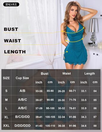 Babydoll RSLOVE для жінок - сексуальна нічна сорочка з мереживом, блакитний/зелений (S)