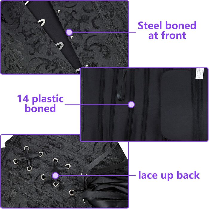 Корсет для жінок SZIVYSHI з мереживом та шнурівкою, чорний жаккард, розмір L