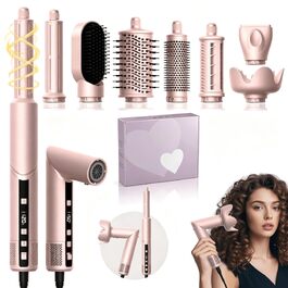 Мультистайлер для волосся 5 в 1 UKLISS Airstyler Pro 1000W: фен, круглі щітки для об'єму, плойка та випрямляч, Рожевий