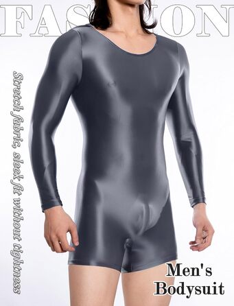 Чоловічий боді з довгими рукавами AIEOE, блискучий, з еластичної тканини, сірий, розмір M