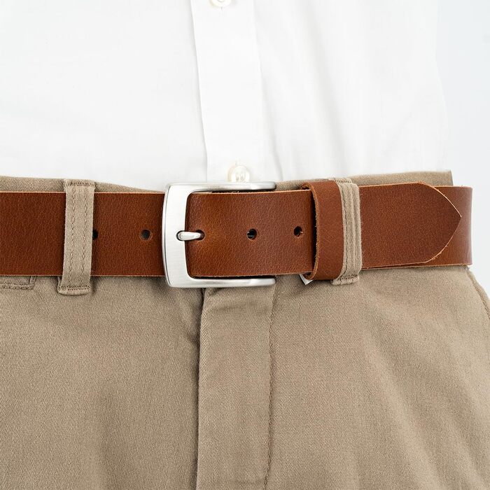 Шкіряний ремінь чоловічий LINDENMANN з натуральної шкіри, 40 мм, коньячний коричневий, довжина 120 см (розмір XL)