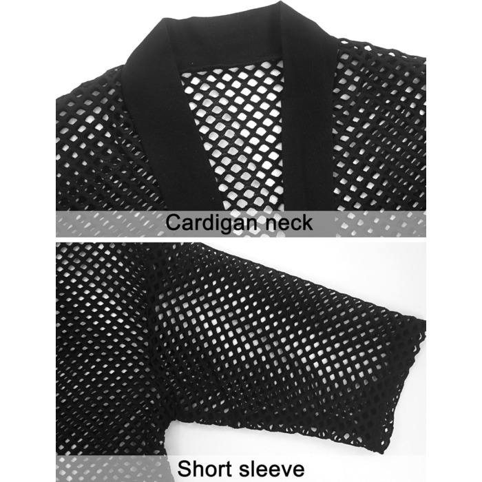 Чоловіча прозора блуза з довгим рукавом Panegy, мереживна сорочка, сітчаста, облягаюча, чорна, розмір L