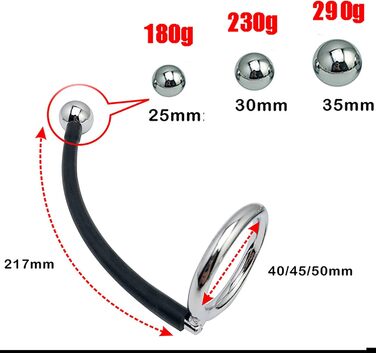 Анальний кільцевий масажер для чоловіків з 3 кульками, з нержавіючої сталі (180г/230г/290г), SM-іграшка, тренажер для пеніса, вага яєчок, розтягувач яєчок