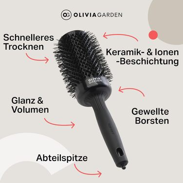 Керамічна кругла щітка для волосся Olivia Garden Expert Blowout Shine 55 мм — антистатична, для блиску та гладкості (чорна, L)