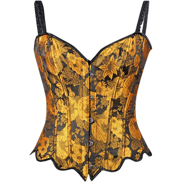 Жіночий корсет повний бюст, корсаж, корсет для Октоберфесту, готичний топ, вінтажна корсаж, бюстєль, корсет середньовічний, жакард, сатин, квітковий, з кісточками, повна груди, спідня білизна, на Хелловін, карнавал, корсет на шнурівці, жовтий колір