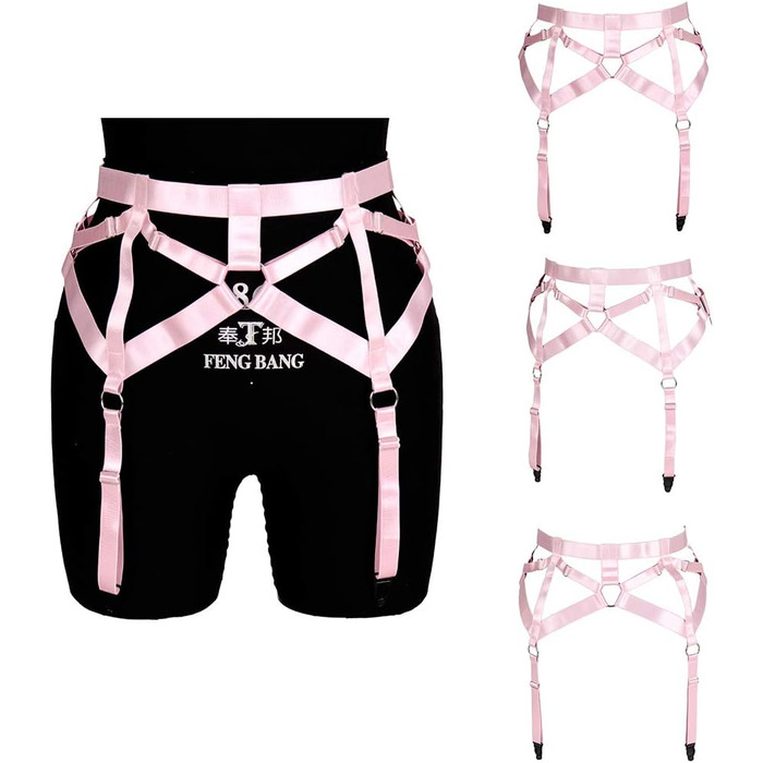 Жіночий пояс-петля з 4 кліпсами, пояс-стрінг, шкарпетки в стилі Харадзюку, універсальний розмір, рожевий