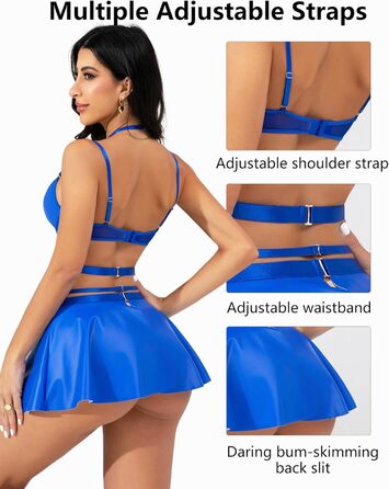 Костюм Evelife Daen з еластичної шкіри: бюстгальтер push-up, сукня-корсет, аксесуари. Елегантний сет для вечірок та клубів. Розмір L, колір кобальтовий блакитний.