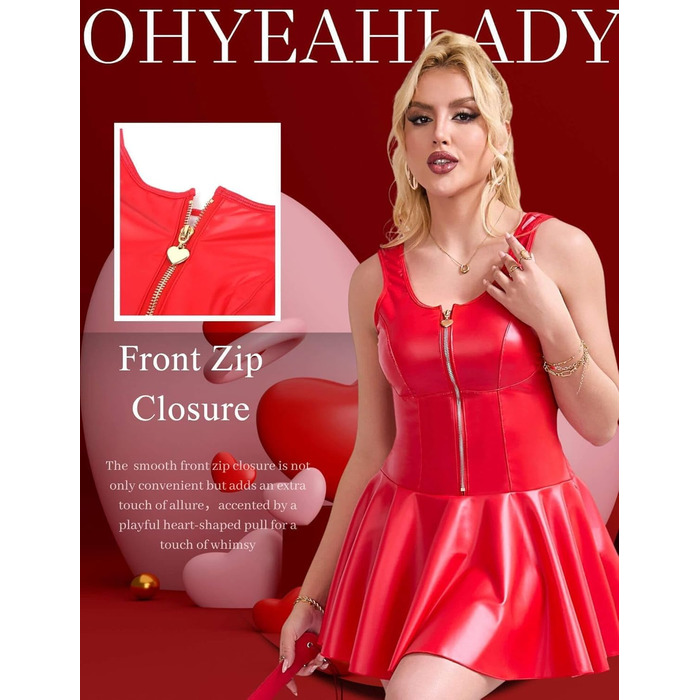 Сукня з екошкіри Ohyeahlady: Коротке міні, червона, великі розміри, сексуальна, для клубів та вечірок, А-силует, для пишних форм