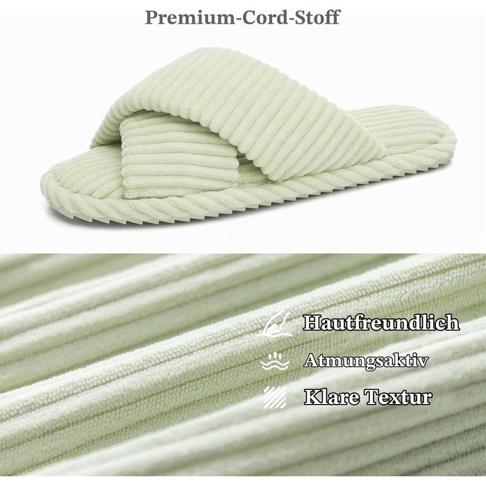 Жіночі домашні капці GOEWY з ефектом пам'яті (Memory Foam), тканинні шльопанці з відкритим носком та бантом, протиковзка підошва, колір зелений, розмір 38/39 EU
