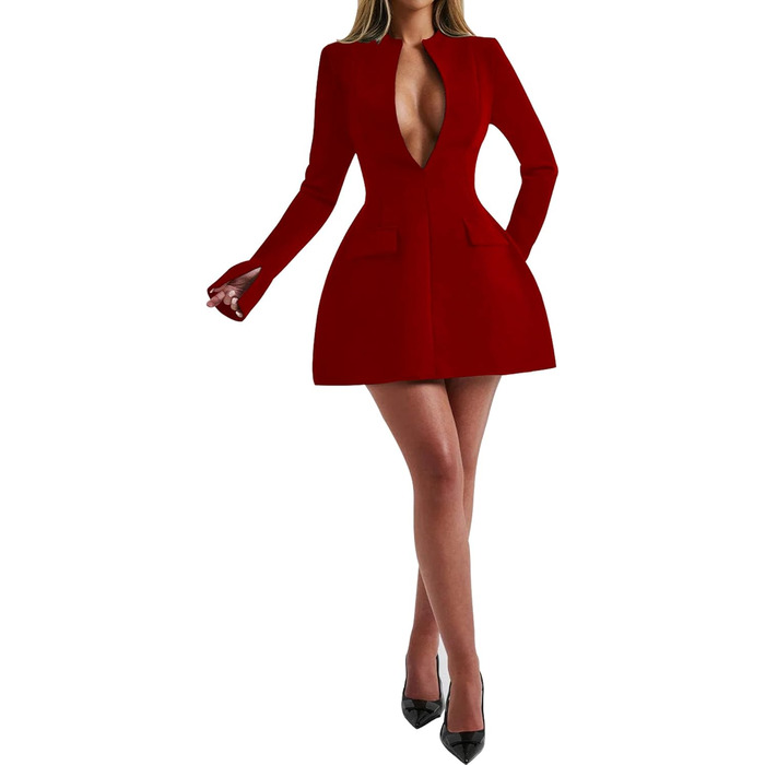 Сукня жіноча LuFeng V-подібний виріз, на блискавці, A-силует, міні, облягаюча, для вечірок, сучасна, чорна (S, червона/для подорожей, однотонна)