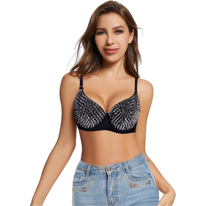 Спортивний топ Kimring Steampunk з шипами та заклепками для вечірок, клубів, рейвів, бюст 30B, сірий