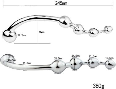 Анальний масажер з подвійною головкою HeYie - анальні перлини, вигин, сталь, для чоловіків та жінок