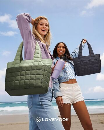 Жіноча сумка-шопер LOVEVOOK Puffer для ноутбука 15.6 дюймів, містка робоча сумка через плече з відділенням для пляшки води для офісу, навчання та подорожей (Смарагдово-зелена, M)