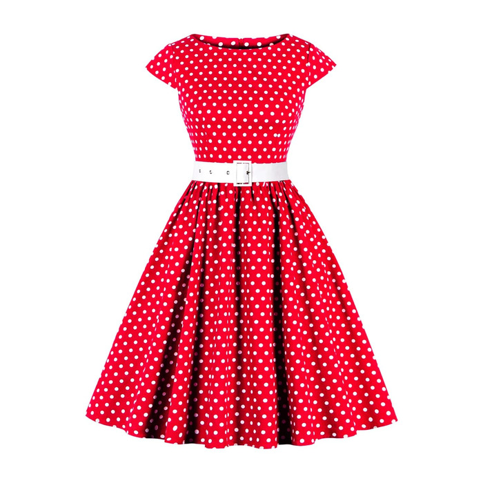 Сукня Rockabilly 50-х років AXOE для жінок, бавовна, з поясом (XL, червона в горошок)