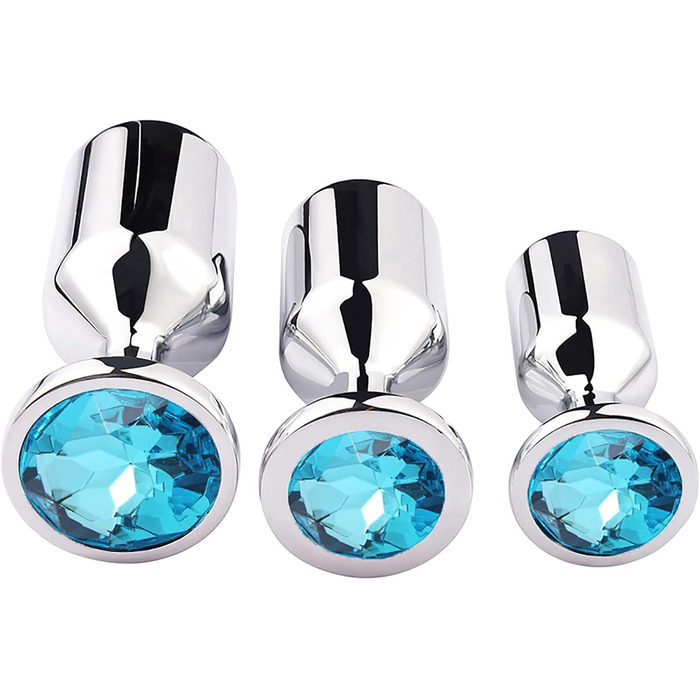 Анальний плагін Linman Metall Konischer для жінок. 3 розміри, діамантовий цоколь. Холодна та гаряча стимуляція. SM-іграшка. Анальні розширювачі. (Синій)