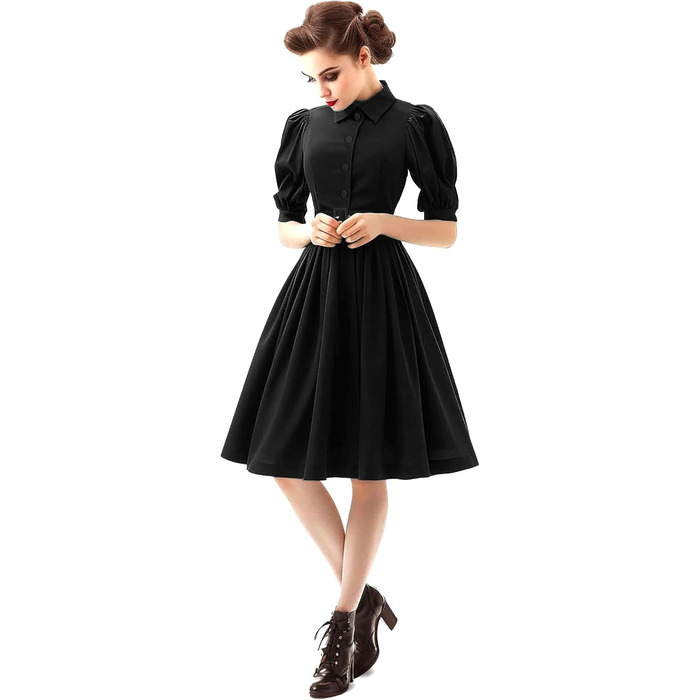 Сукня жіноча AXOE Rockabilly 50-х років вінтажна А-силуету з поясом та ґудзиками, чорна, розмір L