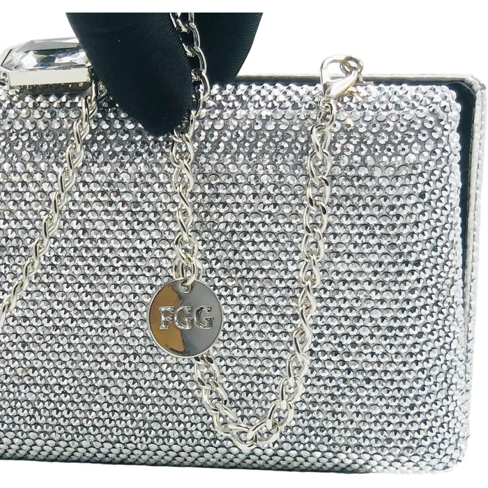 Жіночий вечірній клатч Boutique De FGG з кристалами та стразами для весілля та вечірок, сріблястий, mini