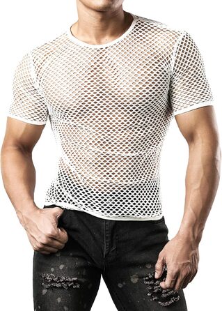 Чоловіча футболка JOGAL з мереживом, прозора, короткий рукав, білий колір