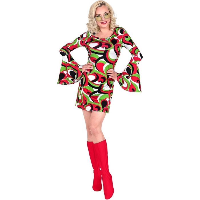 Сукня 70-х років WIDANN ILANO для вечірок, карнавалу, фестивалю, з тропічним візерунком (XS, Vintage Waves)