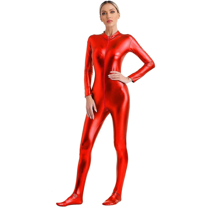 Жіночий стильний комбінезон з довгим рукавом та блискавкою спереду (Червоний, 3XL)