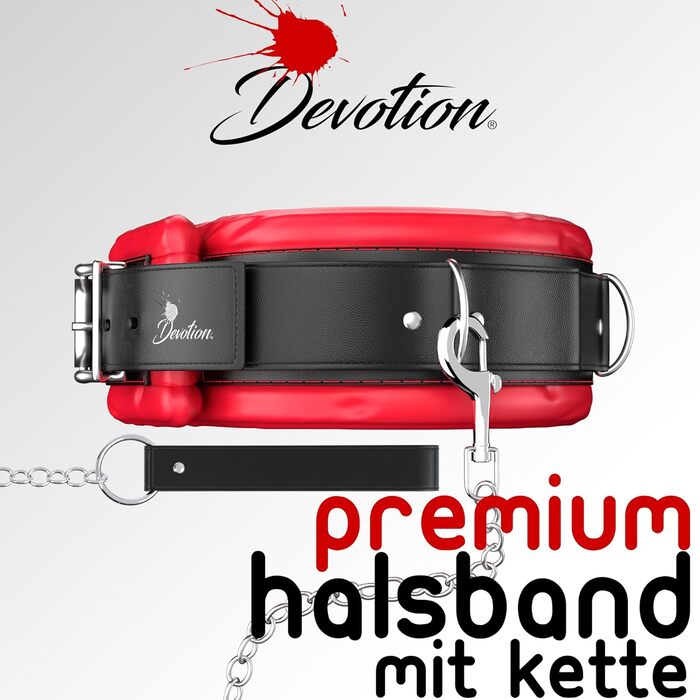 Підвіска DEVOTION з ланцюгом зі сталі, карабін, м'яка підкладка, не залишає слідів, з замком, червоно-чорна