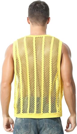 Чоловіча сітчаста майка з смугами, прозора, без рукавів, з вирізами, сітка, зелена (M, жовта)