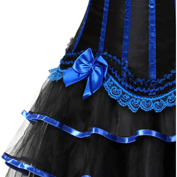 Жіноче корсетне бюстгальтер з мережива, повномірний, з кісточками, вінтажний корсет, корсаж, костюм на Хелловін, блакитний (M)