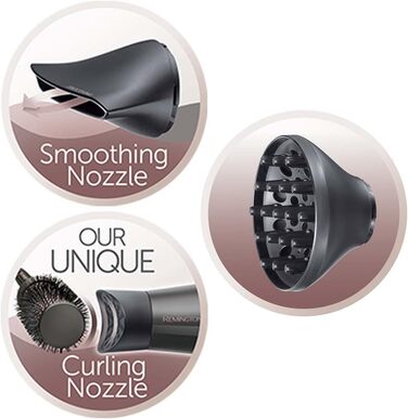 Фен для волосся Remington Curl & Straight D5707 з іонізацією, 2200 Вт, набір для стайлінгу (дифузор, конічна насадка, кругла щітка 45 мм)