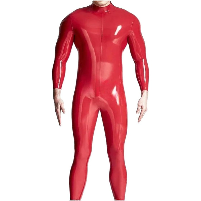 Комбінезон чоловічий TIANXIAOQWE з подвійним блискавкою на плечах, облягаючий, латексний, catsuit, червоний, 54