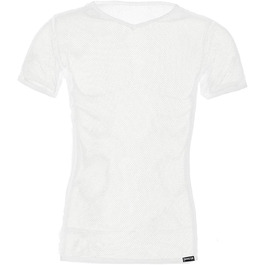 Чоловіча футболка з сітки для клубу, мереживна, прозора, дихаюча. Стильна футболка для танців, біла.