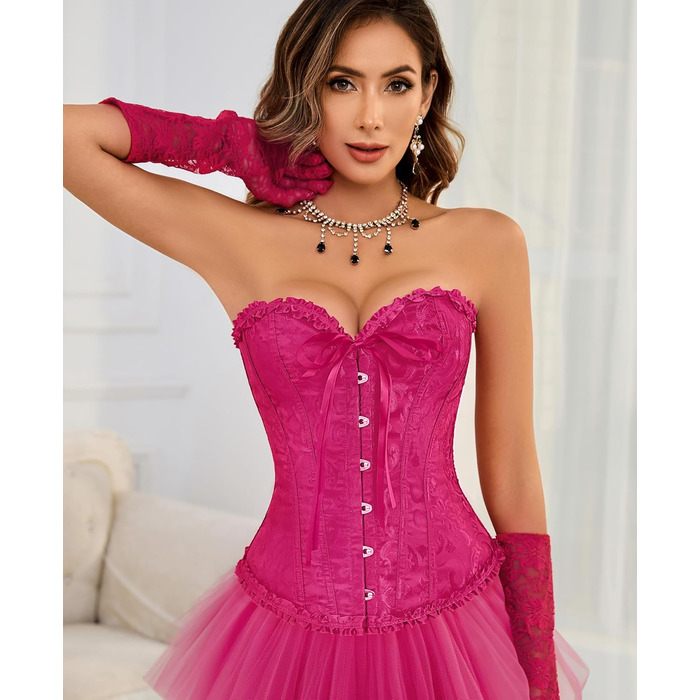 Корсет-бра XZQTIIVE для жінок, готичний корсет з мереживом, топ-бюстгальтер (XS, рожевий кармінний колір)