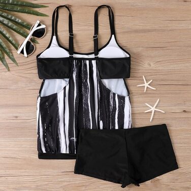 Tankini жіночий з ефектом корекції фігури, пляжний купальник великого розміру (4XL, чорний) - Beachwear 03