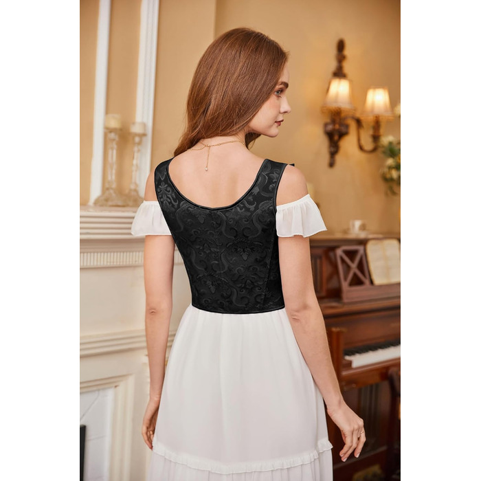 Корсет-жилет Steampunk SCARLET DARKNESS чорного кольору з мереживом, середньовічний стиль, розмір 38, жаккард