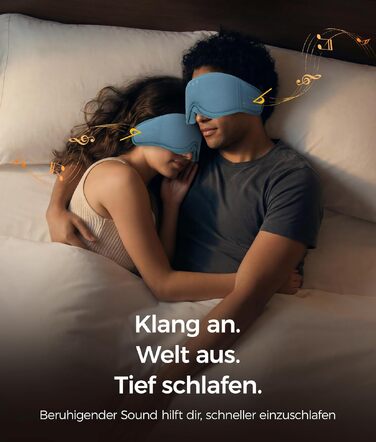 Bluetooth маска для сну LOVE EYE для тих, хто спить на боці, з ультратонкими навушниками, дихаюча бавовняна тканина, синя