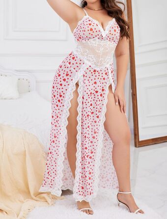 Babydoll для жінок Alrovetoney: мереживна піжама-сорочка з розрізами, біле серце, XL