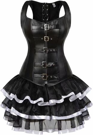 Сукня-корсет у стилі стимпанк з корсажем, мереживом та спідницею-тьюльпаном, чорно-біла (XXS)