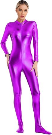 Жіночий комбінезон з довгим рукавом GRRKDFQ з блискавкою спереду (фіолетовий, S)